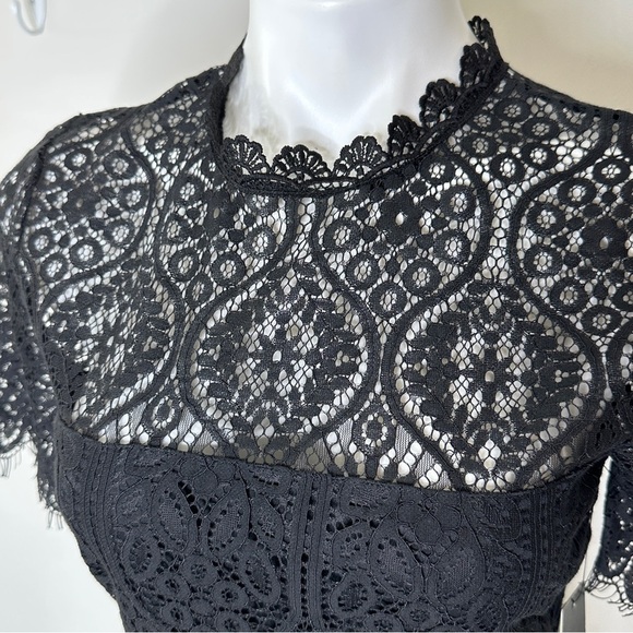 Lulu's Remarkable Black Sheer Lace Short Sleeve Mini Dress NWT medium - Picture 7 of 7